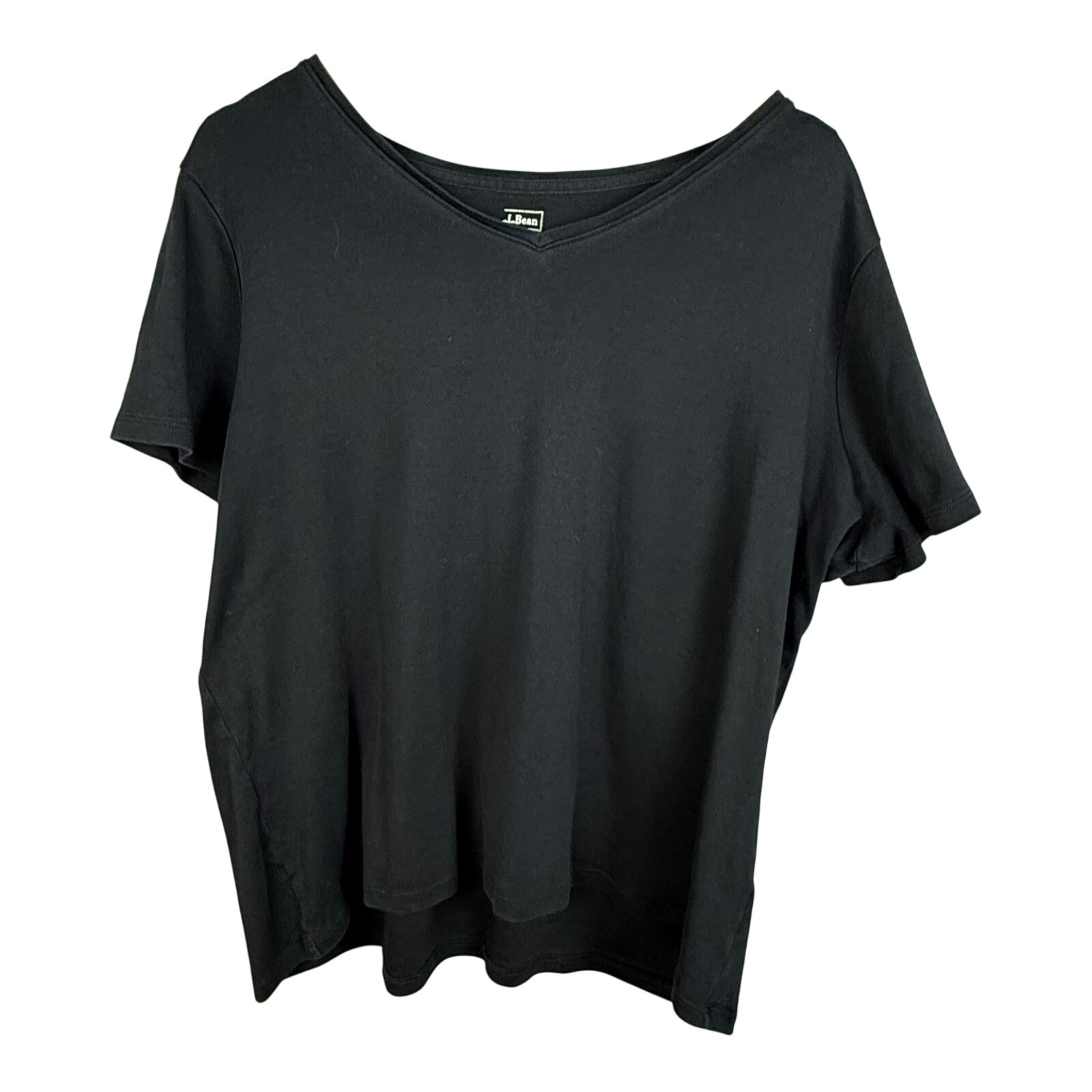 L.L. Bean Supima Cotton V-Neck T-Shirt Women's 1x Plus Black Short Sleeve